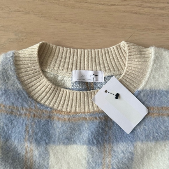 Oak + Fort Oversized Wool Sweater – Blue & Tan (Size S) - Picture 2 of 3